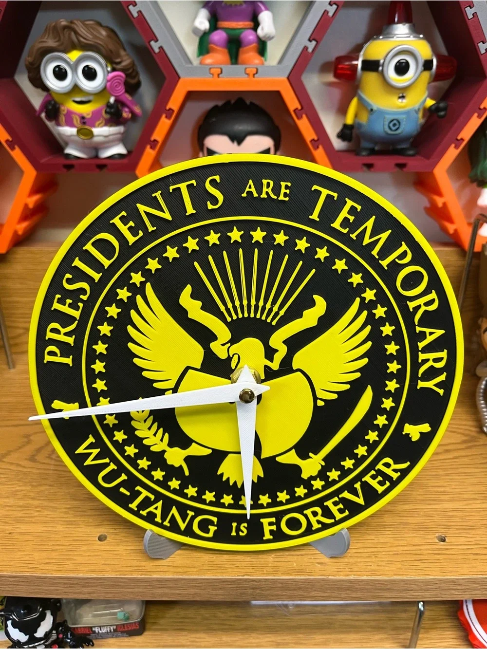 Yellow and Black 'Presidents Are Temporary' Decorative Wall Clock